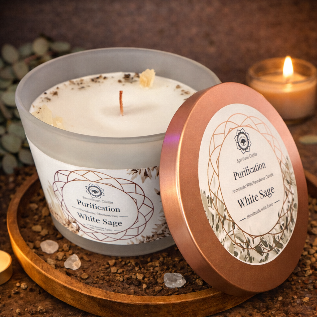 Ritualkerzen - White Sage mit Halbedelsteinen